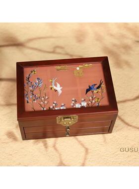 正品苏古绣双面刺绣首饰盒新中式复风格三层收实纳送结婚高木端伴