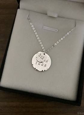 正品「鱼9说」字母刻字双链吊牌美国14K包金s2银项毛衣链时5尚百