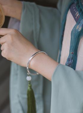 正品红绳儿女银环 999足银复古纯手环手面工推拉可调节光手镯女