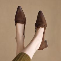 Ocnltiy Light Extravaganza Red Genuine Leather Lefu Shoes Women 2023 Spring Autumn New Womens Shoes Retro 100 Hitch Heel Single Shoes