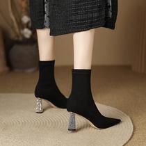 Ocnltie Fashion Water Drill High Heel Skinny Boots Woman 2023 Autumn Winter New Women Shoes Light Lavish Flavored With Suede Short Boots