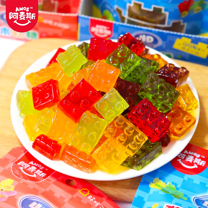 阿麦斯4D积木软糖果汁酸奶味橡皮糖儿童网红休闲零食QQ糖袋装72g,淘宝优惠券,粉丝福利购,淘宝优惠卷