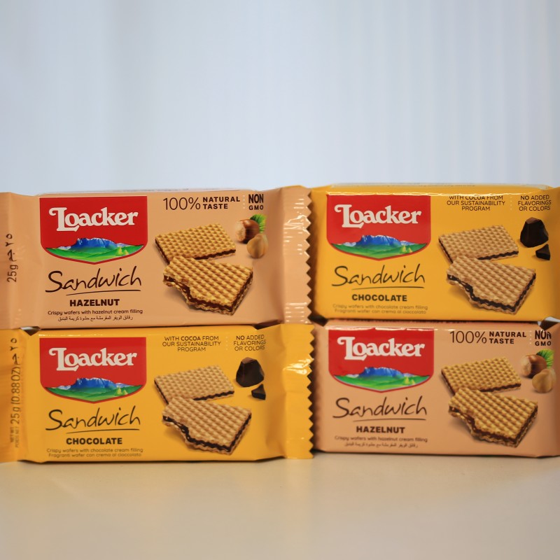 欧洲进口Loacker莱家威化饼干巧克力味榛子味小零食便携小包装25g - 图0