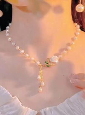 天鹅淡水珍珠项链新潮长款设计感小众女夏秋冬毛衣中式国风饰高级