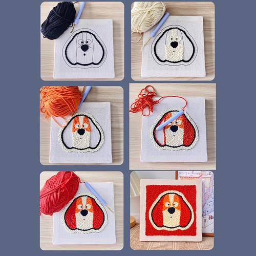 玉桂狗毛线装饰画俄罗斯diy手工绣材料针初学戳戳乐 大耳狗戳戳绣 - 图2