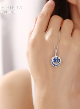 JS中熠 天然蓝玉髓镶嵌锆石925银蝴蝶项链简约高级感设计女生礼物