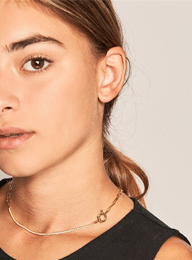 西班牙PD Pao现货Mirage 半钻半链银镀18k金锁骨可调节项链小众