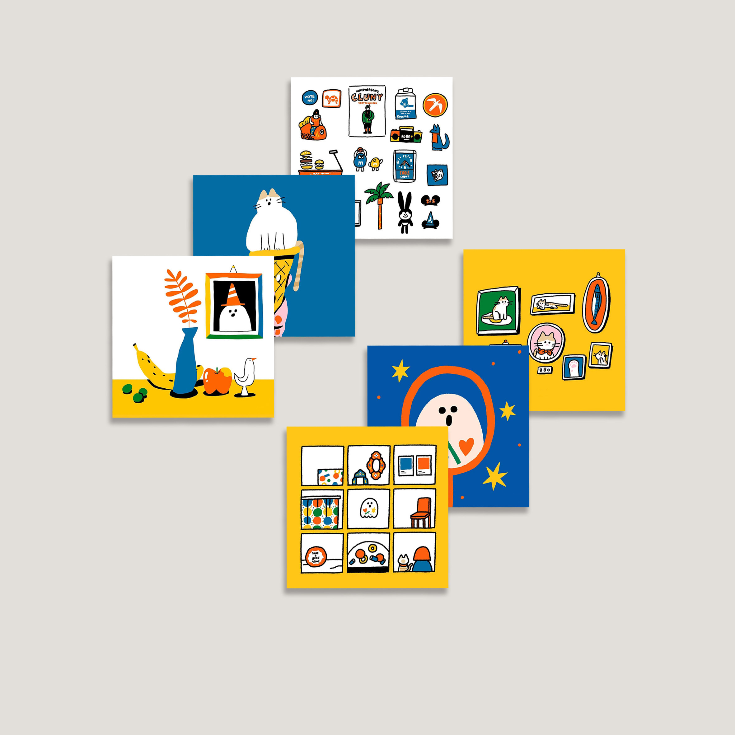 artdep lab 抽象趣味卡通动物系列ins风小卡片 明信片贺卡 多只入