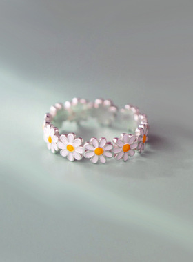 新款甜美小雏菊戒指韩版森系小清新气质夏季白色花朵滴胶女潮指环