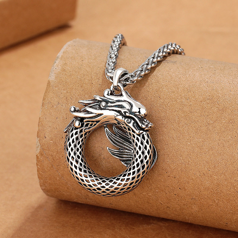 复古民族风景泰蓝珐琅彩祥龙项链男女同款做旧滴胶工艺平安扣饰品 - 图0