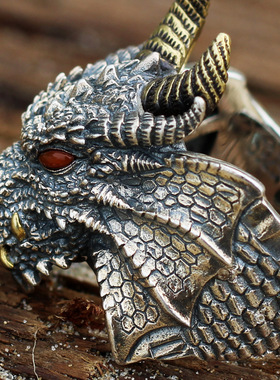 DAMAI 原创设计深渊魔龙戒指泰银男士复古霸气开口戒时尚个性指环