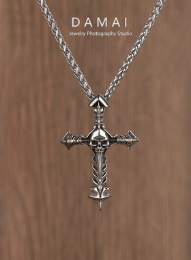 暗黑骷髅头十字架项链哥特朋克风