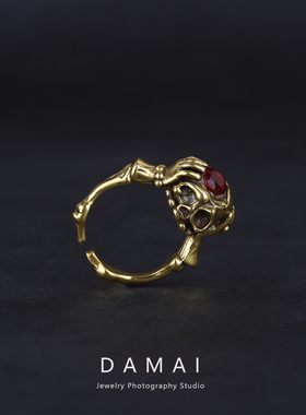 新款复古黑金骷髅头戒指