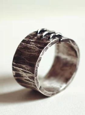 DAMAI 《缝补》纯手工情侣对戒原创个性复古做旧粗犷闭口泰银戒指