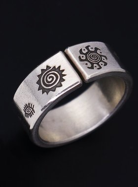 DAMAI 印第安雷鸟戒指复古美式潮男时尚个性纯银宽戒点金开口指环