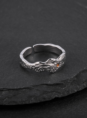 情侣对戒《山影》做旧手工戒指