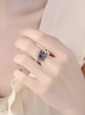 复古景泰蓝珐琅如意吉象戒指女民族风大象个性做旧开口可调节指环