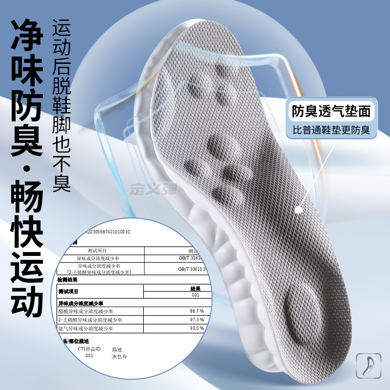 足弓支撑鞋垫运动气垫减震男款久站不累女士吸汗防臭踩屎感防脚痛 - 图3