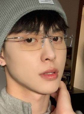 超轻纯钛近视无边框眼镜男可配度数人夫感斯文潮男纯欲方框平光镜