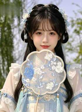 团扇古风超仙流苏飘带扇子汉服儿童跳舞扇拍照汉服配饰手拿道具扇