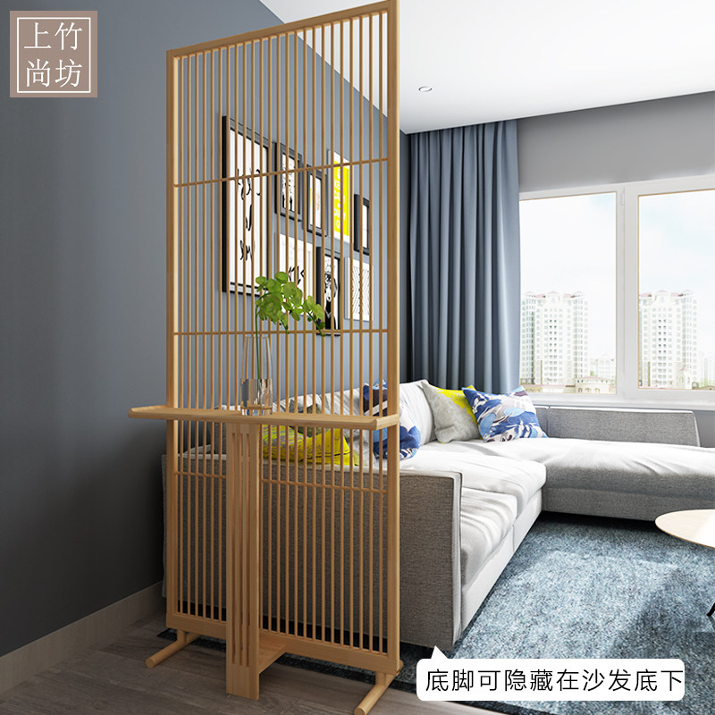 DIY屏风日式竹隔断北欧简约实木格栅现代可移动入户玄关落地座屏_虎窝淘