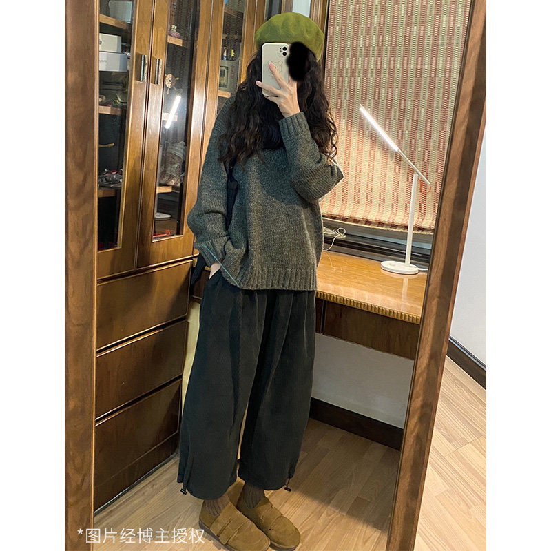 初唯灯芯绒春秋2021新款九分阔腿裤 初唯女装休闲裤