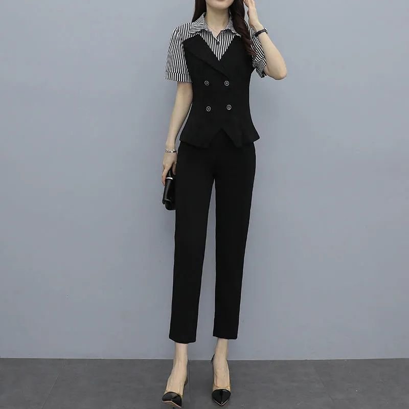 单/套装夏季大码女装时尚御姐轻熟风职业套装裤子气质减龄两件套