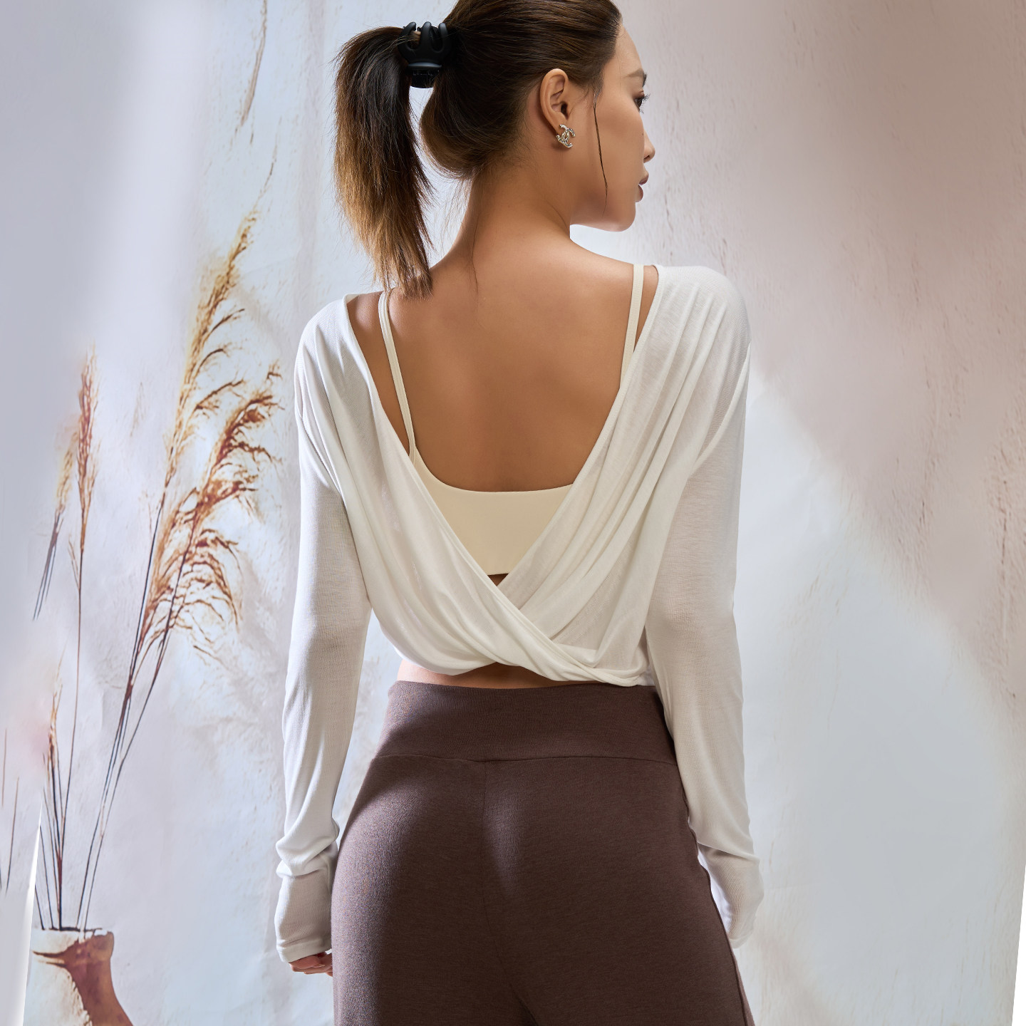 yoyomeat纽结天丝显瘦上衣女露脐长袖瑜伽健身服训练运动T恤罩衫,淘宝优惠券,粉丝福利购,淘宝优惠卷