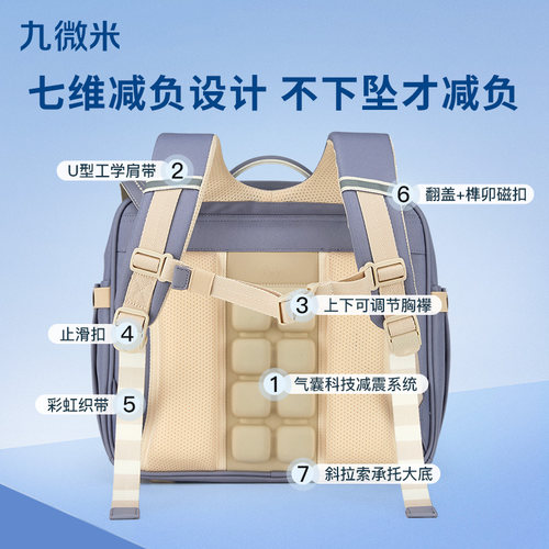 9um九微米书包初中生女1-3-6年级气囊减负双肩包男小学生送礼物 - 图3