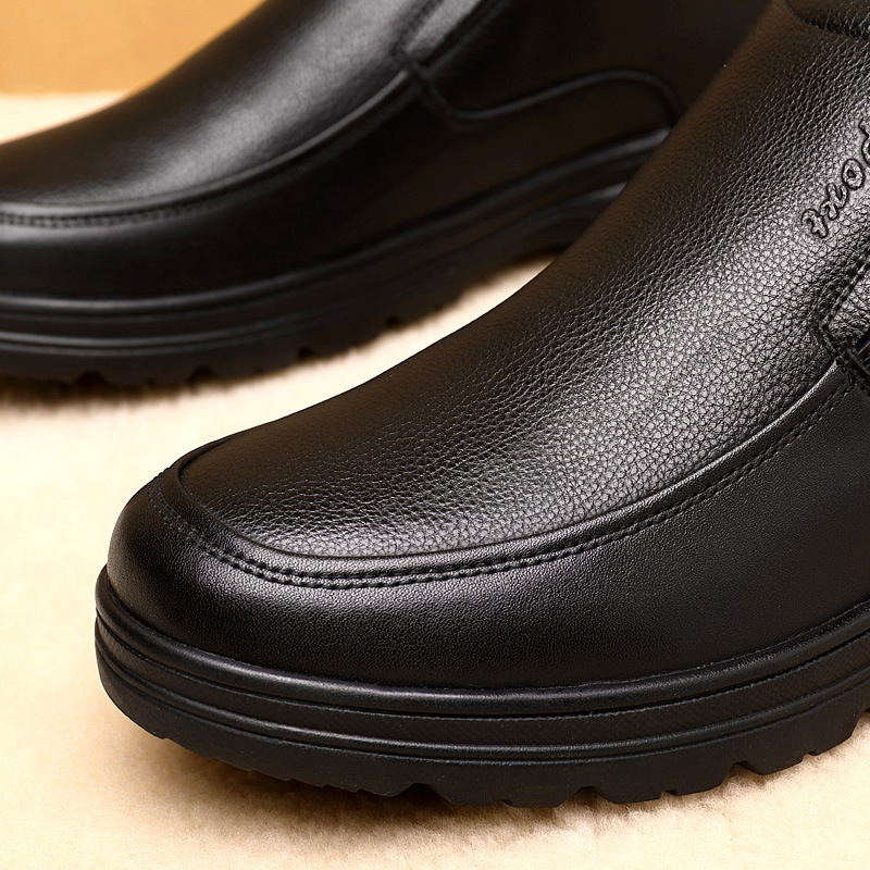 苹果/APPLE中老年高帮加绒保暖休闲皮鞋男商场冬季头层牛皮爸爸鞋 - 图2