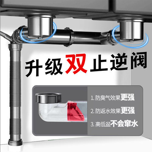 省空间洗菜盆下水器单双水槽洗碗池防臭排水管厨房配件全套下水管 - 图2