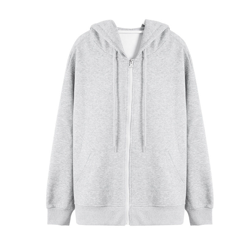 灰色连帽卫衣女冬季加绒加厚高级感2026宽松绒衫韩系开衫外套上衣,淘宝优惠券,粉丝福利购,淘宝优惠卷