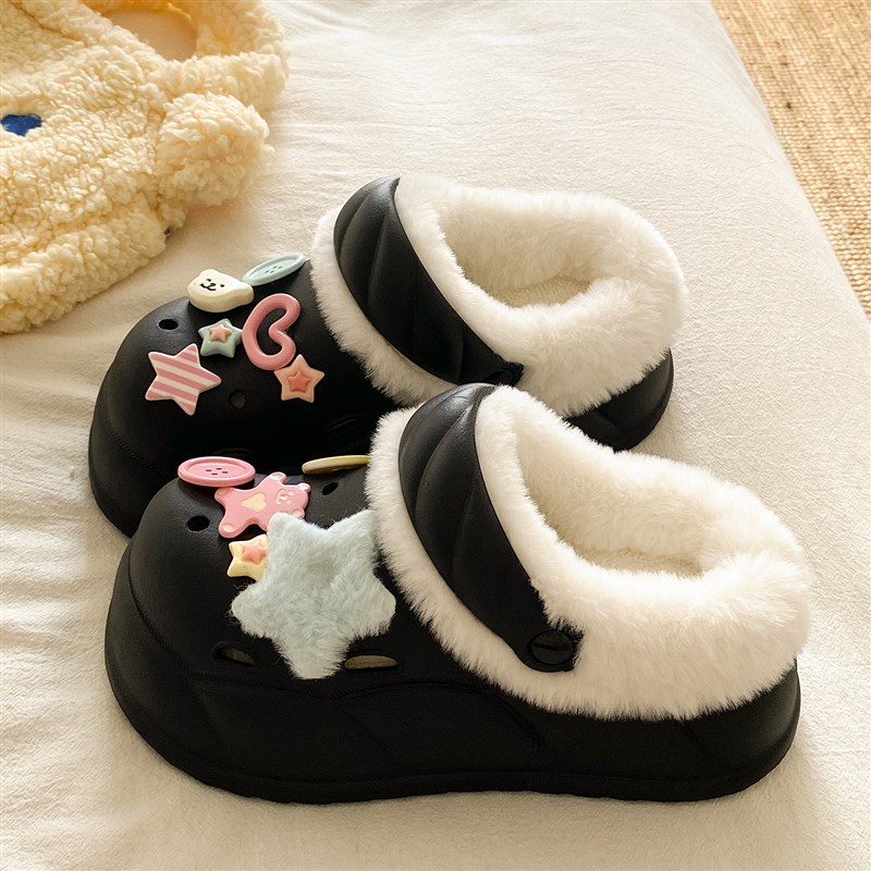 加绒洞洞鞋厚底保暖包头可外穿防臭防滑可拆卸内胆不累脚冬季新款 - 图1