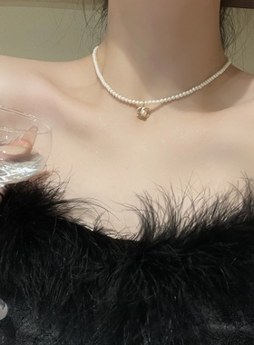 非金属项链 C108双C珠珠项链简约小众轻奢百搭高级 气质锁骨链