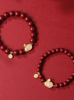 高含量朱砂紫金砂手串兔年和田玉兔手链女复古国风手饰本命年礼物