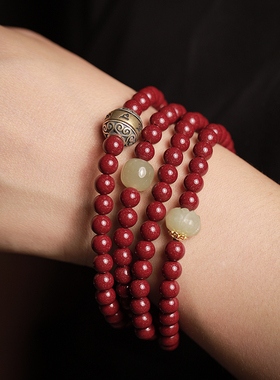 原创设计高含量紫金砂朱砂手串多圈手链女文艺复古国风本命年礼物