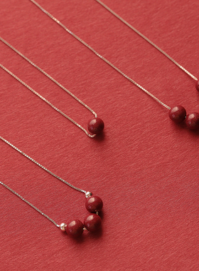 s925纯银朱砂锁骨链湘西高含量紫金砂项链简约女款首饰本命年礼物