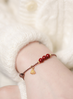 上岸大辰珠宝高含量朱砂紫金砂手绳好运珠手工编织手链女纯银莲蓬