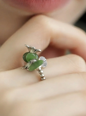 925银新中式复古民族风时尚做旧花团锦簇简约文艺百搭戒指环女款