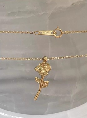 S925纯银玫瑰花简约气质ins网红项链轻奢小众设计