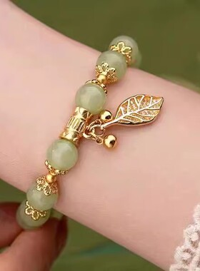 金枝玉叶仿真天然碧玉手链女高级感金叶子小众设计气质民族风手串