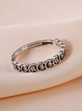 925纯银钱多多戒指女小众设计食指戒2023年新款发财指环铜钱暴富