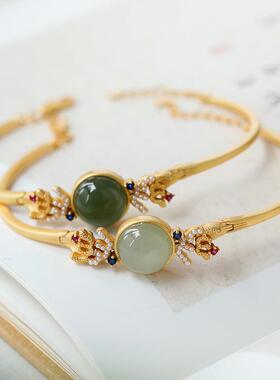 小珍珠镶嵌白玉青玉古风古典优雅气质女开口可调节女神手链手环