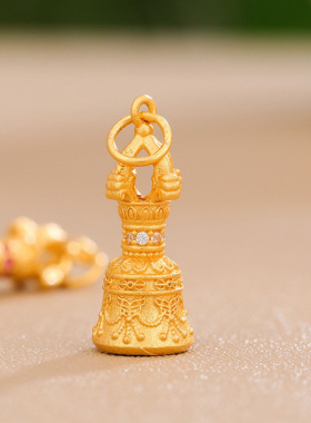 S925银镀金金刚杵项链吊坠西藏式金刚铃迷你小挂件女士款串珠配饰