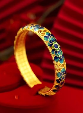 古法珐琅彩繁花镂空金钱手镯