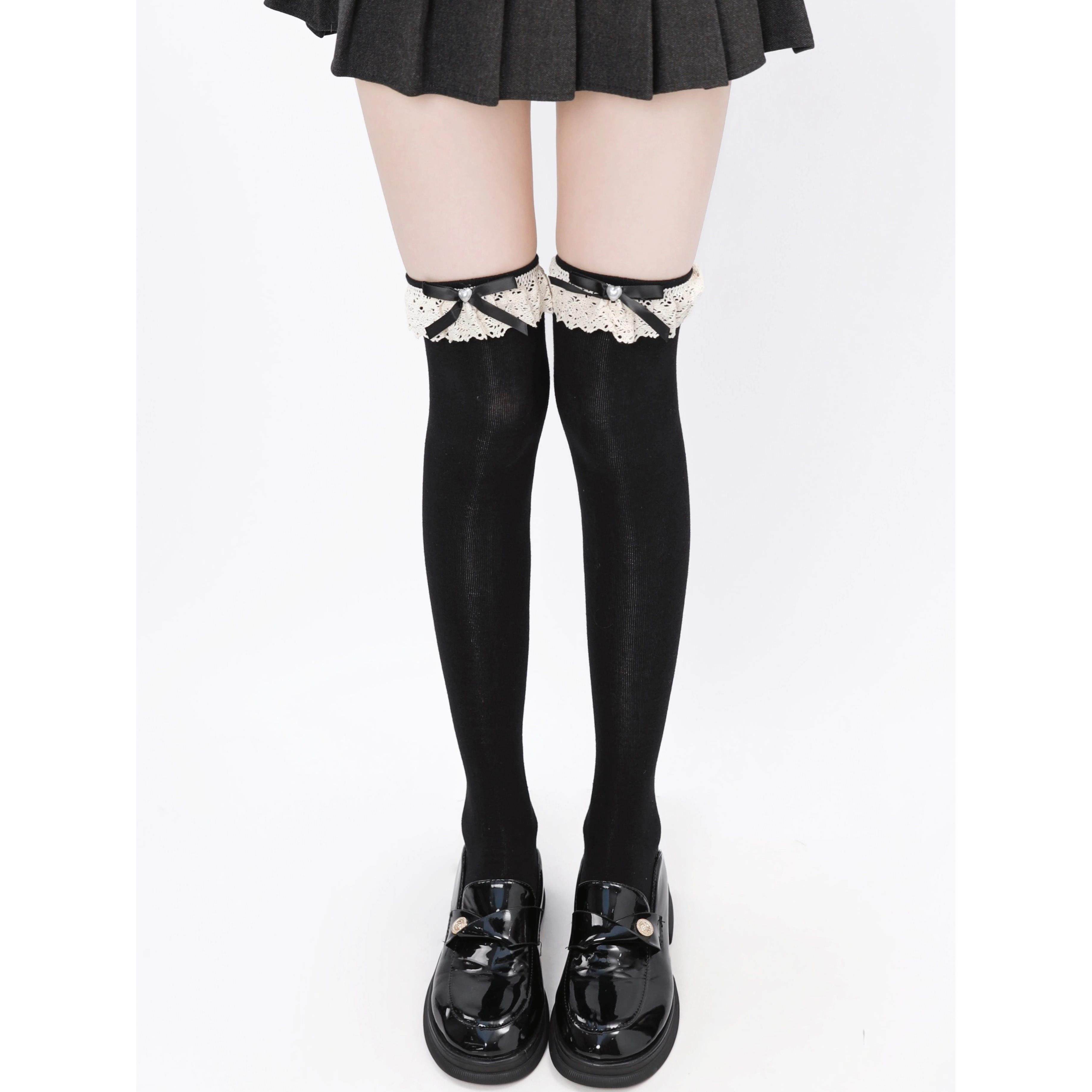 Jk洛丽塔黑色丝袜蕾丝过膝大腿袜秋冬女天鹅绒显瘦袜子配玛丽珍鞋,淘宝优惠券,粉丝福利购,淘宝优惠卷