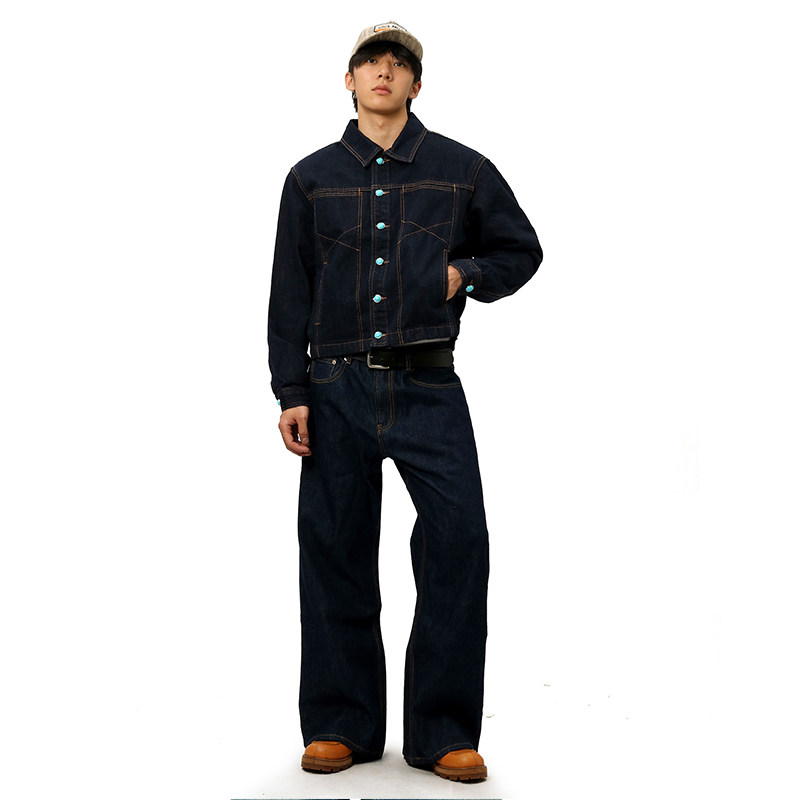 IREX 丹宁色原牛廓形宽肩短款牛仔夹克正肩定制仿绿松石复古外套,淘宝优惠券,粉丝福利购,淘宝优惠卷