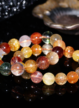 弘利彩手链天然水晶碧玺情侣蓝海