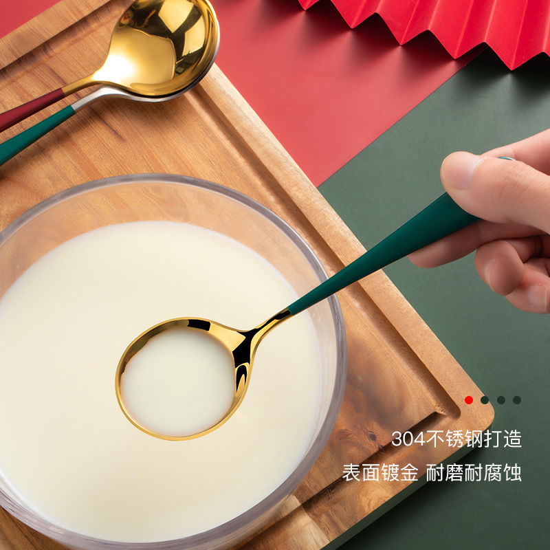 网红304不锈钢勺子汤勺韩式可爱甜品水果奶茶小勺子短柄儿童汤匙 - 图1