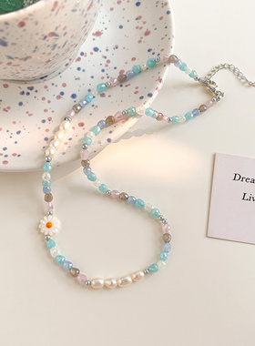 彩色串珠花朵项链女百搭